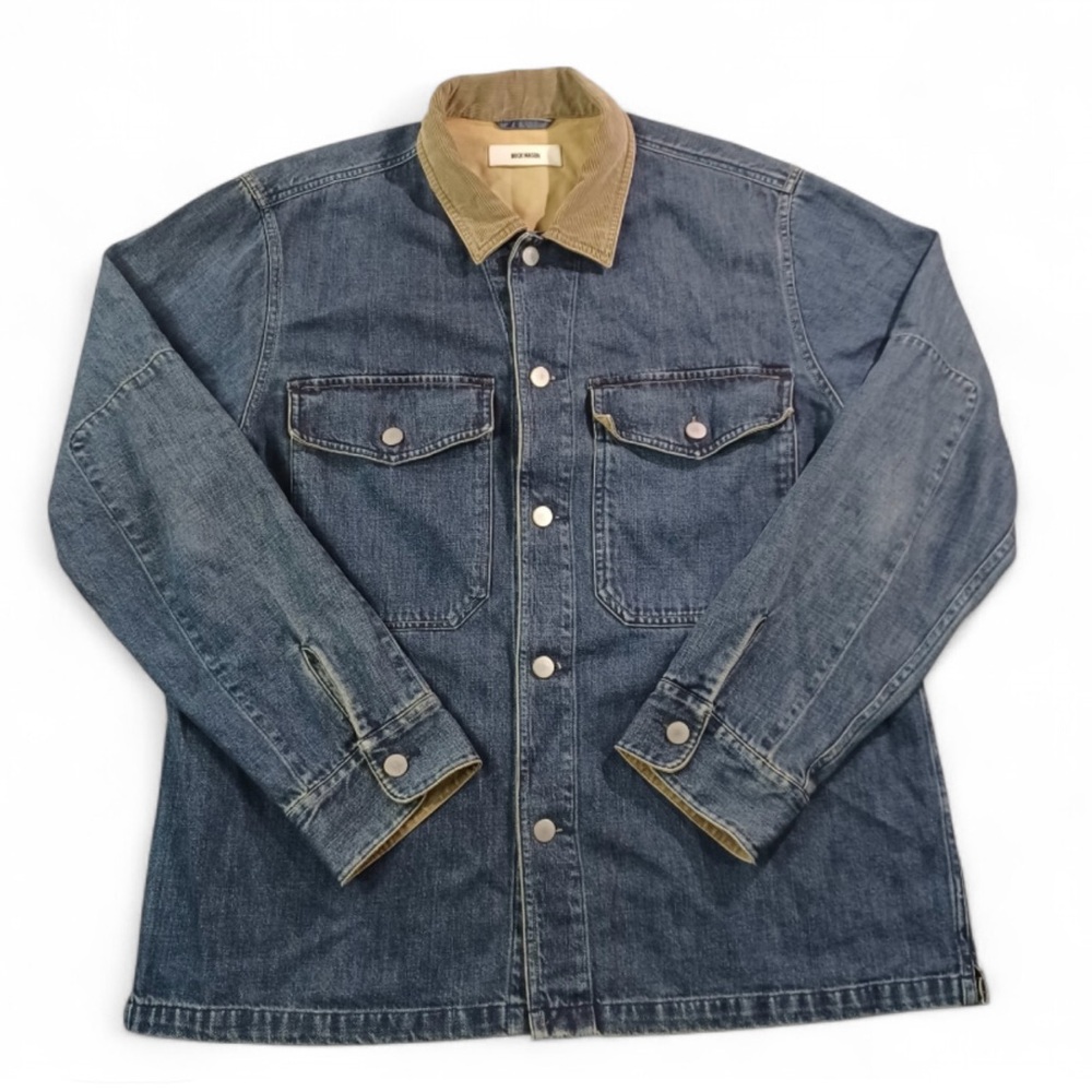 Buck Mason Dark Denim Jacket with Brown Collar